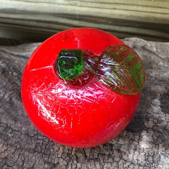 Hand Blend Red & Green Life Size Apple Glass Art - Picture 3 of 5